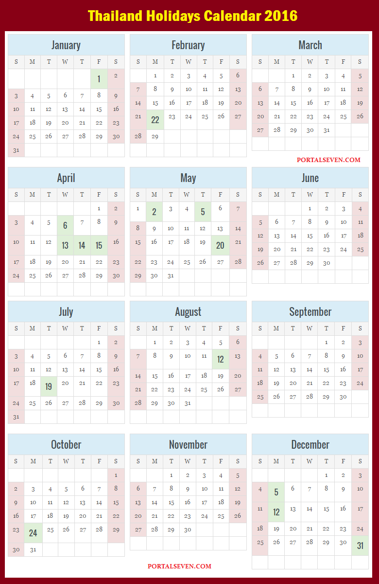Thai Kalender 2017